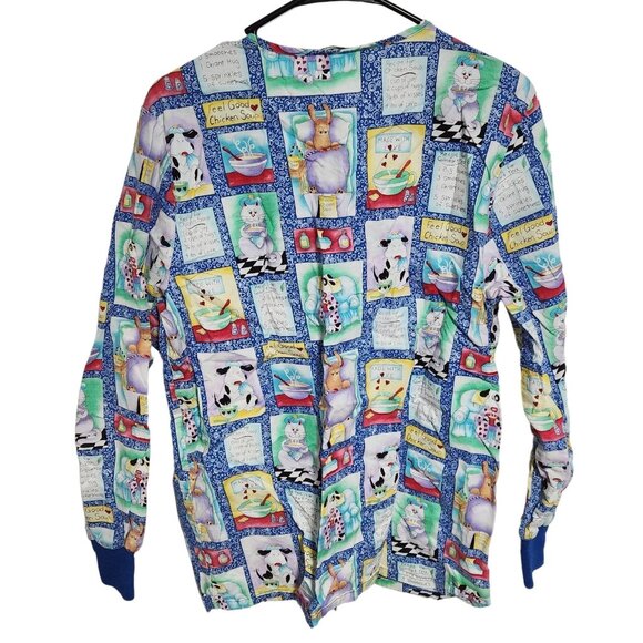 Cherokee Scrub Top Womens Size Medium Veterinarian Dogs Cats Long Sleeve Uniform - Picture 2 of 4